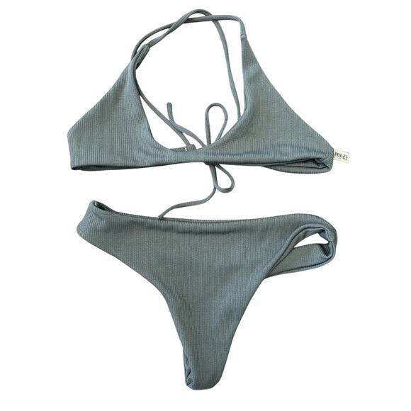 Zaful Gray 2 Piece Tie Back High Cut Bottom Bikini Set Women's 8 - Picture 1 of 6